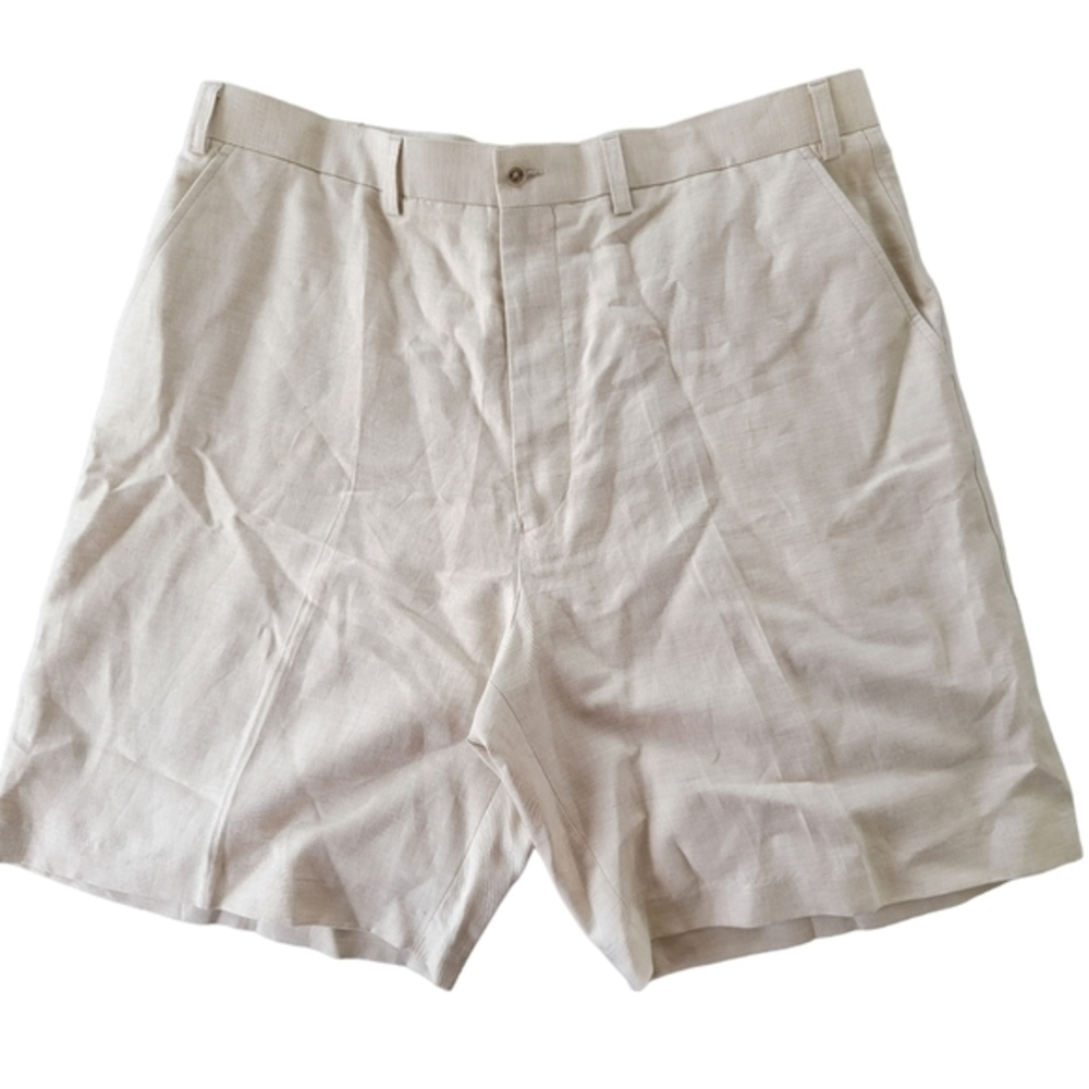 Turnbury European fabric linen cotton blend men's khaki shorts sz 38 R inseam 9"